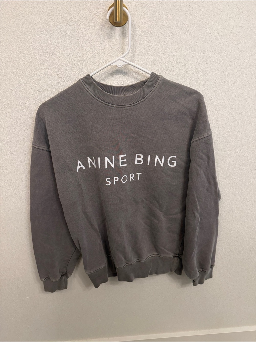 Anine Bing Washed Gray Logo Crewneck Sweatshirt